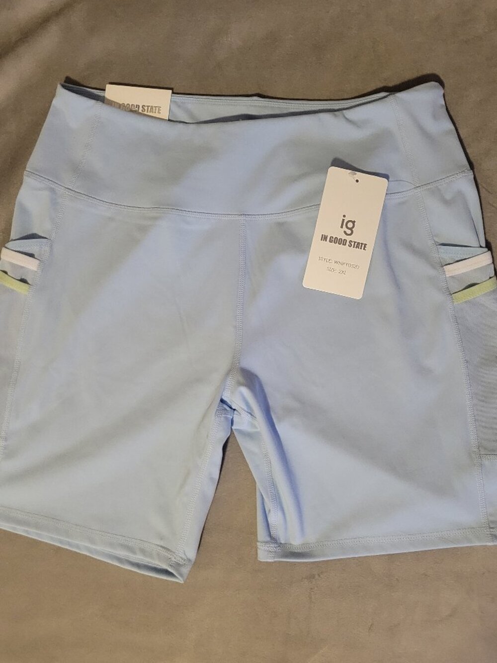 In Good State Biker Workout Shorts 2XL Mesh Pockets Light Blue Soft NWT